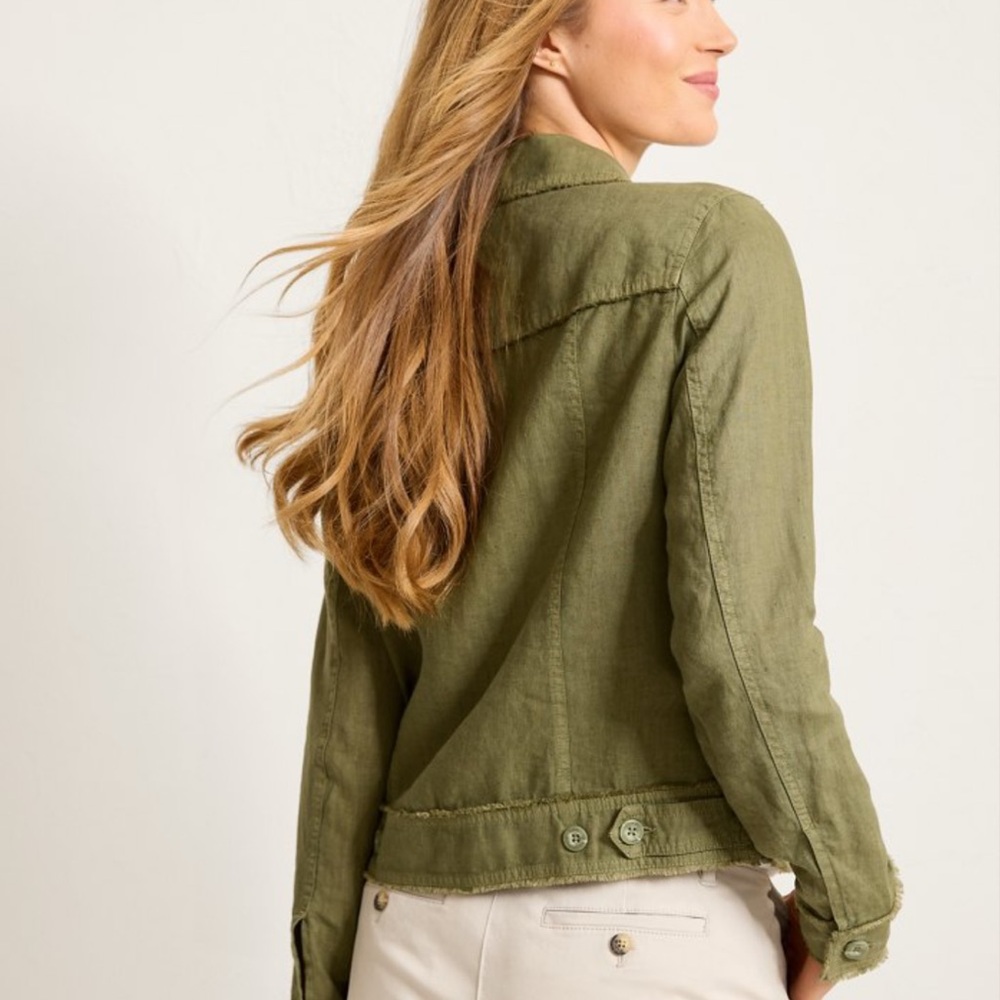 TOMMY BAHAMA Two Palms Linen Raw-Edge Jacket Sz XS Dark Fern Green - Picture 3 of 16